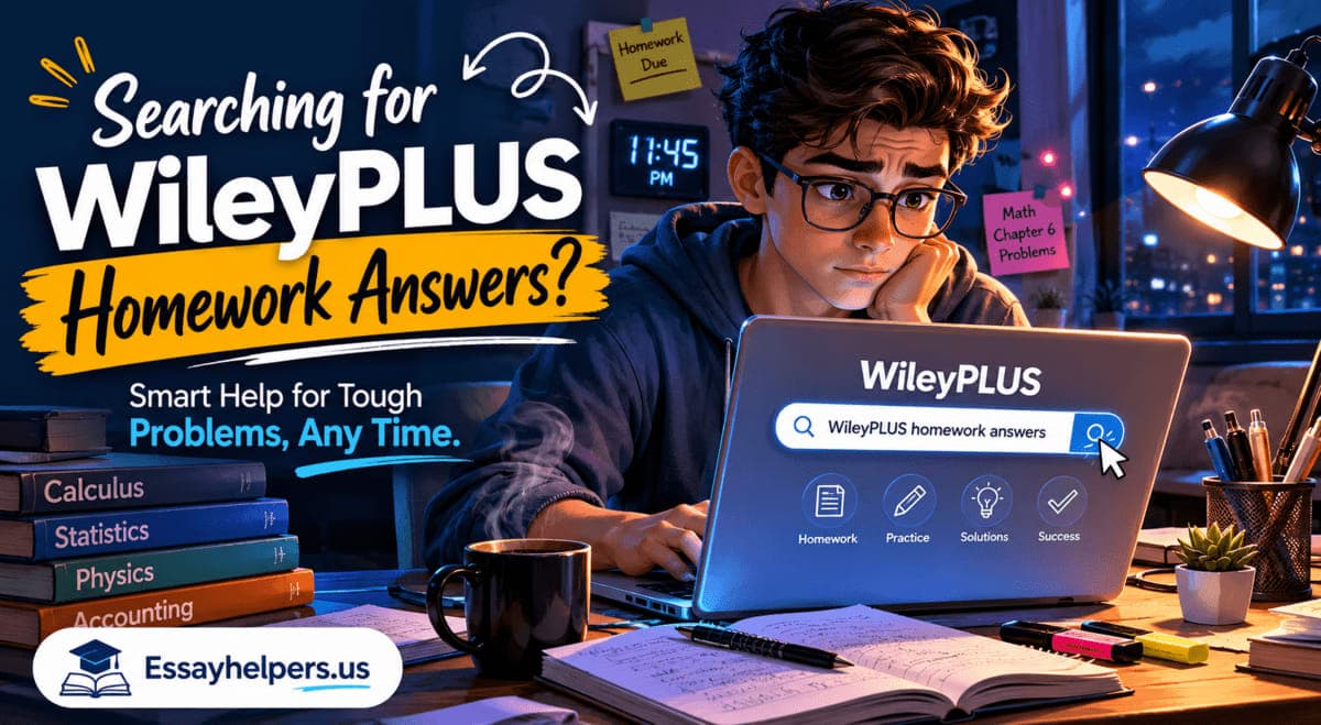 student searching for WileyPLUS homework answers late at night